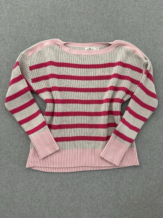 Vineyard Vines Sweaters - Vineyard Vines Sweater Size M Striped Boatneck Gray Pink Preppy